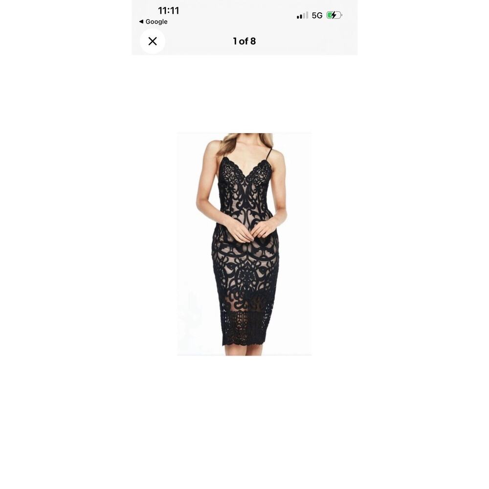 BARDOT GIA Black Lace Nude Illusion Bustier Midi Dress Cocktail US 4/ XS
